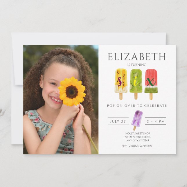 6th Birthday Summer popsicle ice cream party Invitation (Front)