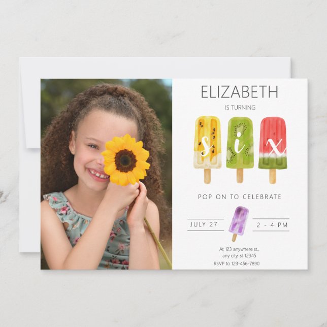 6th Birthday Summer popsicle ice cream party Invitation (Front)