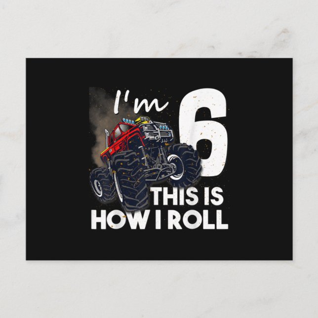 6th Birthday T Boy Monster Truck 6 Years Old Gift Announcement Postcard (Front)