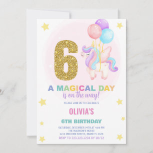 6th Birthday Unicorn Birthday Invitations