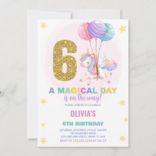 6th Birthday Unicorn Birthday Invitations