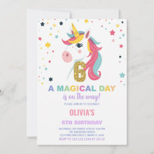 6th Birthday Unicorn Birthday Invitations