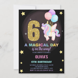 6th Birthday Unicorn Birthday Invitations