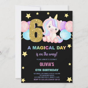 6th Birthday Unicorn Birthday Invitations