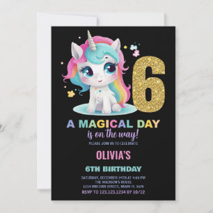 6th Birthday Unicorn Birthday Invitations