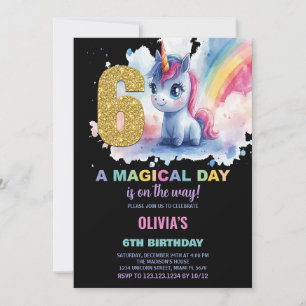 6th Birthday Unicorn Birthday Invitations