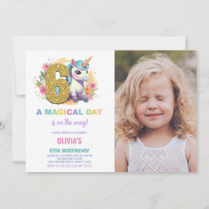 6th Birthday Unicorn Birthday Invitations photo