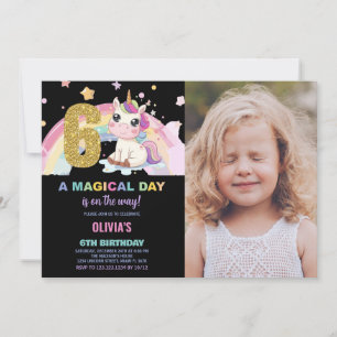 6th Birthday Unicorn Birthday Invitations photo