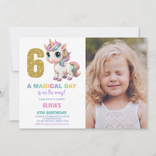 6th Birthday Unicorn Birthday Invitations photo