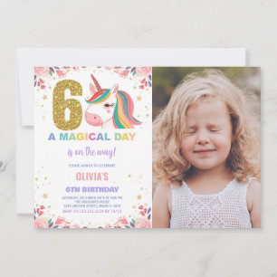6th Birthday Unicorn Birthday Invitations photo