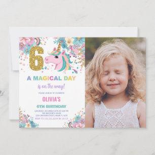6th Birthday Unicorn Birthday Invitations photo