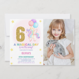 6th Birthday Unicorn Birthday Invitations w photo