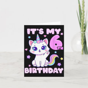 6th birthday unicorn cat 6 years old girls card