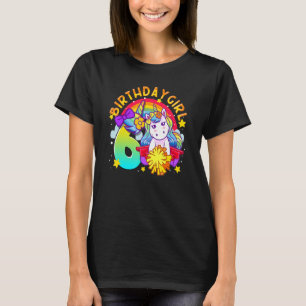6th Birthday Unicorn Cheerleader Girl Rainbow Chee T-Shirt