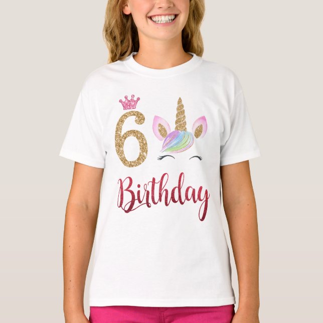 6th Birthday Unicorn Dabbing, 6 Years Old T-Shirt (Front)