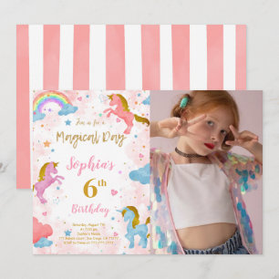 6th Birthday Unicorn Photo Invitation