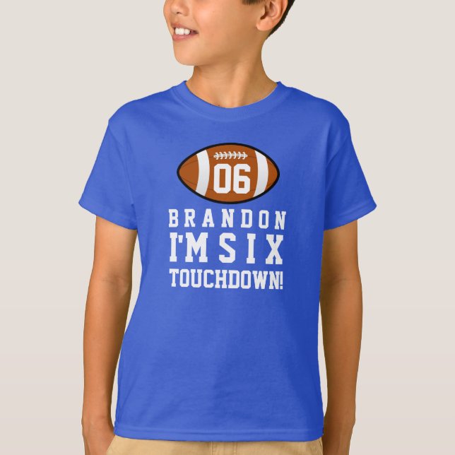 6th Birthday with Football Custom Name 4 T-Shirt (Front)