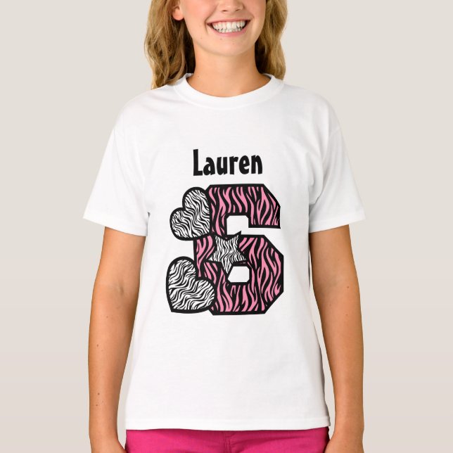 6th Birthday Zebra Star Hearts Five Year V03E T-Shirt (Front)