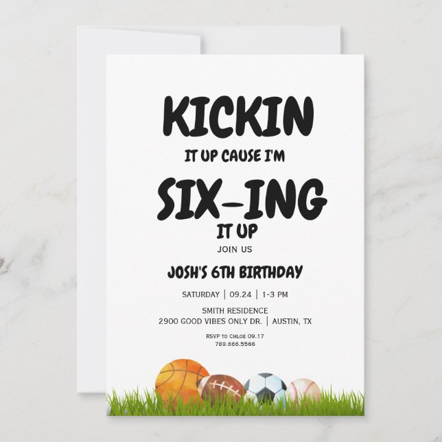 6th Boy's Kickin it Up Birthday Party Invitation (Front)
