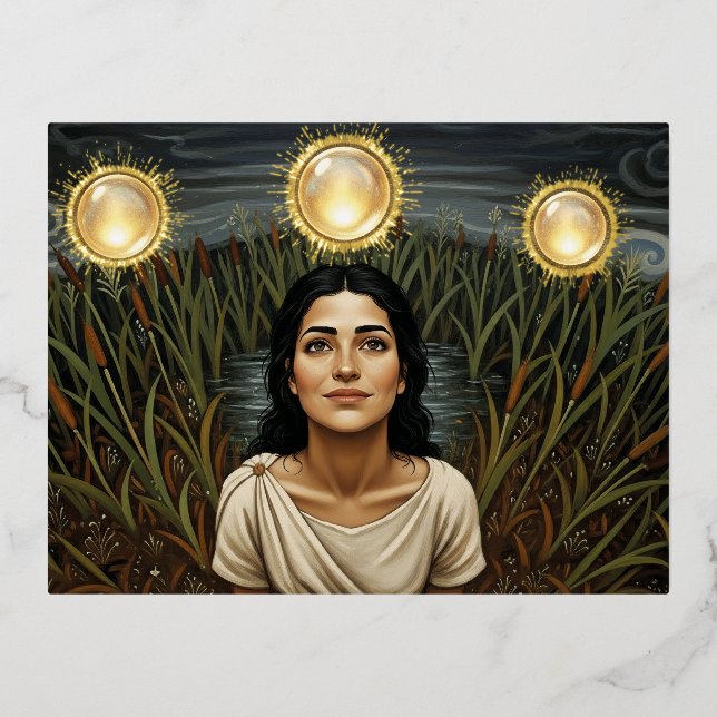 6th Century Light Orb Foil Holiday Postcard (Front)