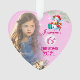 6th Christmas Personalised Girl Photo Heart Gift Ornament