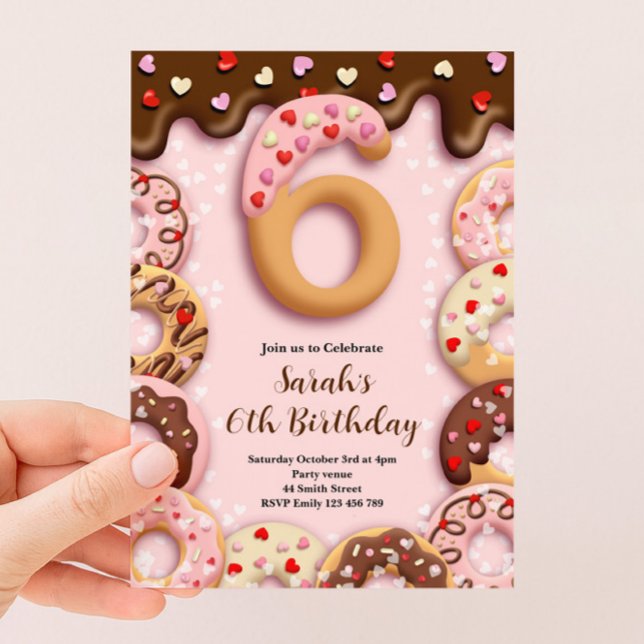 6th Doughnut Birthday Girls Invitation (Creator Uploaded)