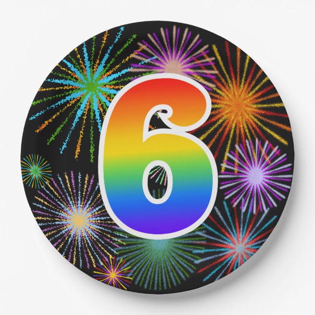 6th Event - Fun, Colourful, Bold, Rainbow 6 Paper Plate (Front)