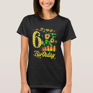 6th Girls Birthday 6 Year Old Girl Sunflower And B T-Shirt