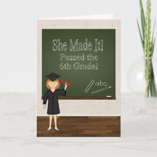 6th Grade Graduate w/ Cartoon Girl and Chalkboard Announcement