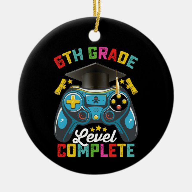 6th Grade Level Complete Graduation Gaming Gamer Ceramic Tree Decoration (Front)