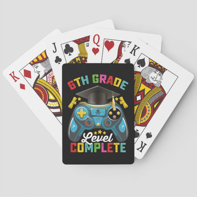 6th Grade Level Complete Graduation Gaming Gamer Playing Cards (Back)