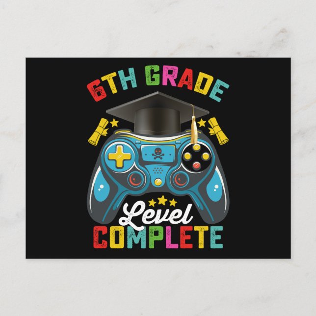 6th Grade Level Complete Graduation Gaming Gamer Postcard (Front)