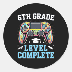 6th Grade Level Complete Last Day Of School Gamer Classic Round Sticker