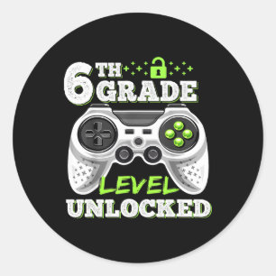6th Grade Level Unlocked Video Game Back To School Classic Round Sticker