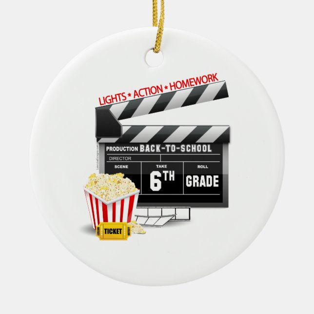 6th Grade Movie Clapboard Ceramic Tree Decoration (Front)