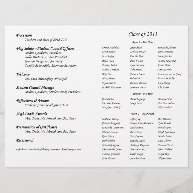 6th GRADE Programs (Front)