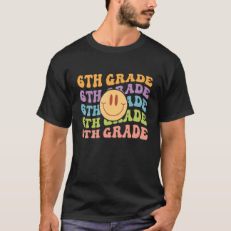 6th Grade Rainbow Groovy Smile Kids Teacher Back T T-Shirt