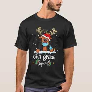 6th Grade Squad Leopard Reindeer Santa Hat Teacher T-Shirt