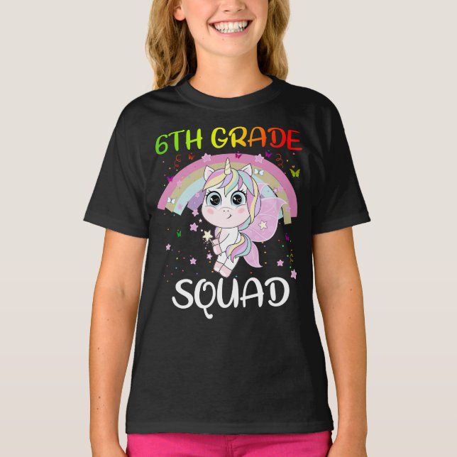 6th Grade Squad Third Teacher Student Team Unicorn T-Shirt (Front)