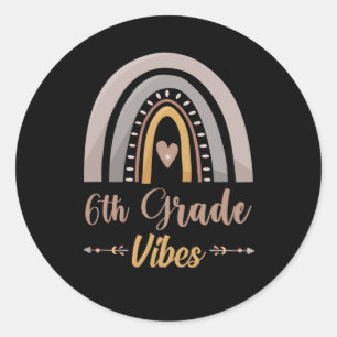 6th Grade Vibes Rainbow Sixth Grade Back to School Classic Round Sticker