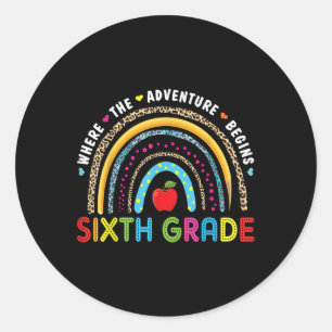 6th Grade Where The Adventure Begins Rainbow Leopa Classic Round Sticker
