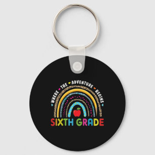 6th Grade Where The Adventure Begins Rainbow Leopa Key Ring
