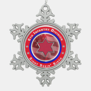 6th Infantry Division Keepsake Snowflake Pewter Christmas Ornament