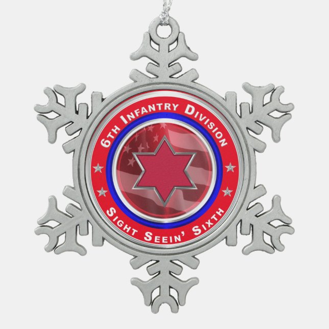 6th Infantry Division Keepsake Snowflake Pewter Christmas Ornament (Front)