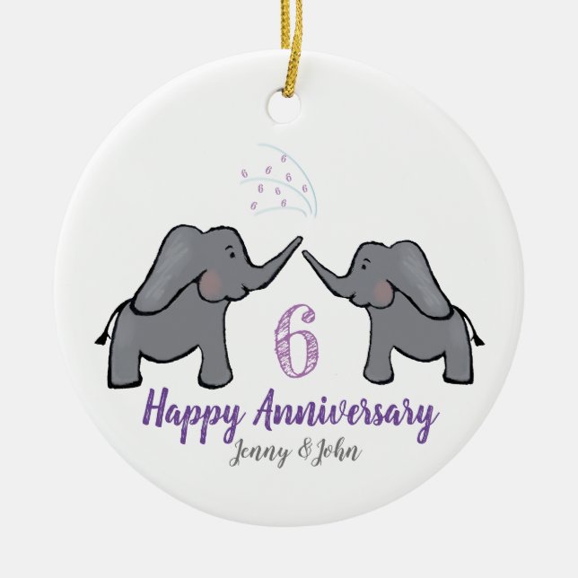 6th iron elephant wedding anniversary ceramic tree decoration (Front)