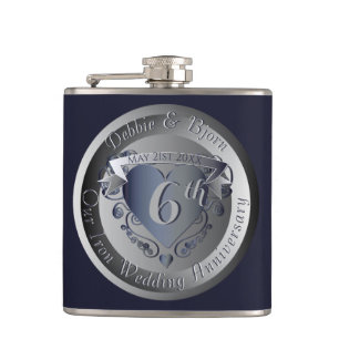 6th Iron Wedding Anniversary Medallion Hip Flask