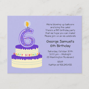 6th Lavender Birthday Cake Invitation