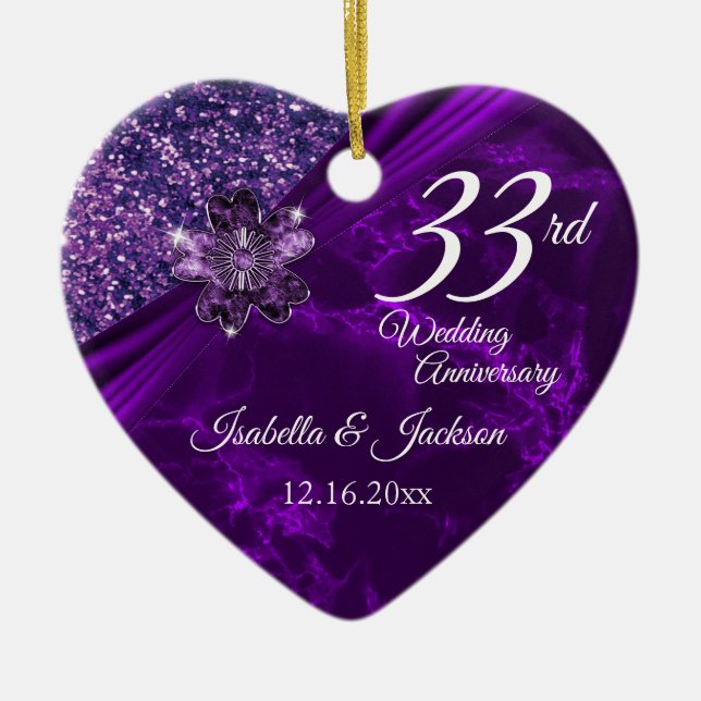 6th or 33rd Amethyst Purple Wedding Anniversary Ceramic Tree Decoration (Front)
