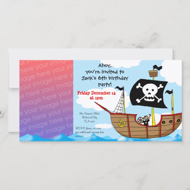 6th pirate birthday boy party invitations (Front)
