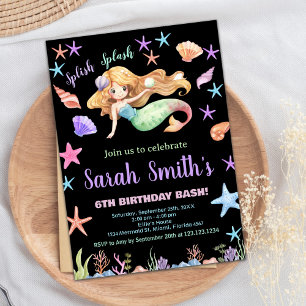 6th Purple Under the sea Mermaid Birthday Invitation